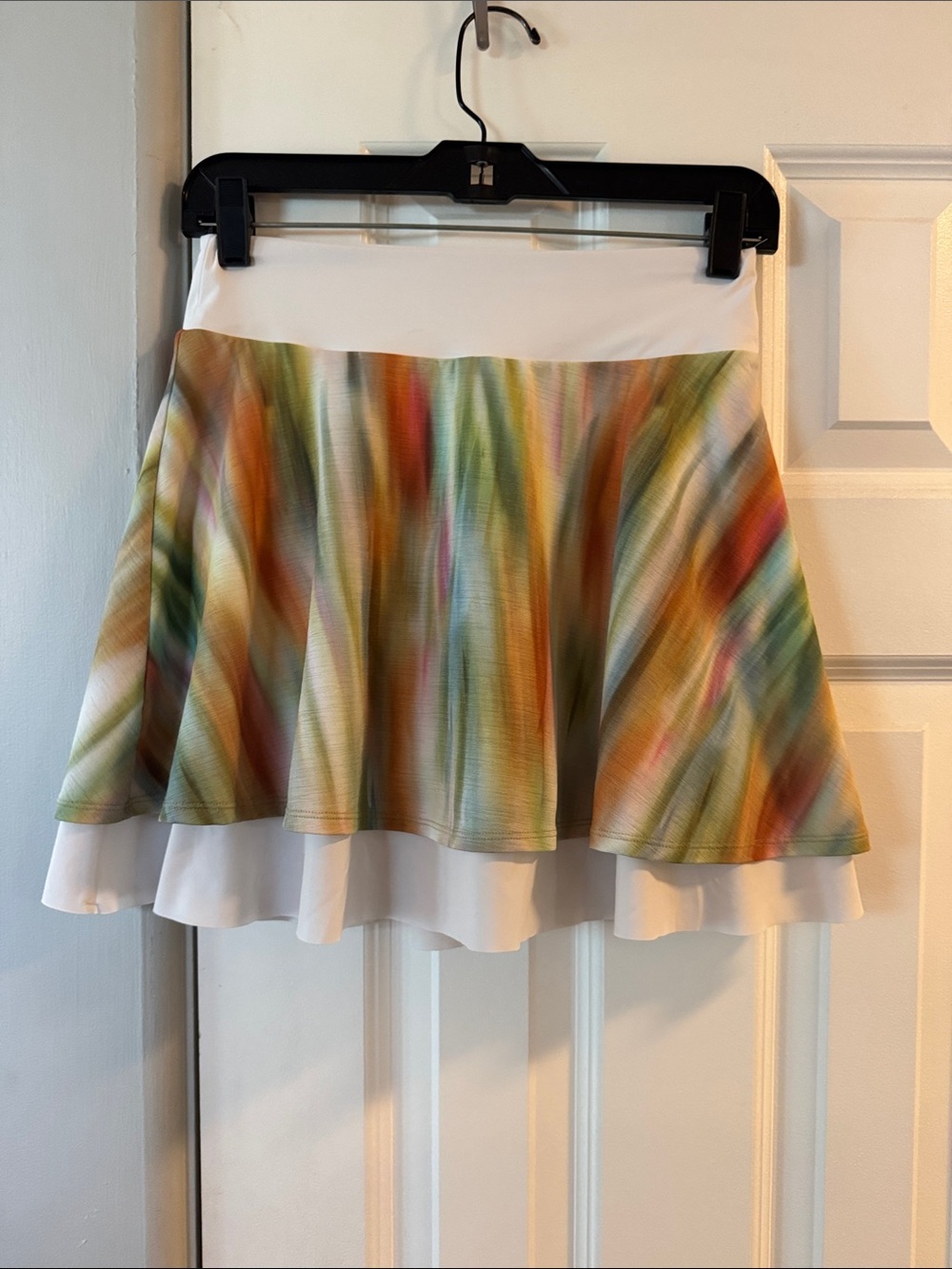 White-Waist Multicolor Brushstroke Mini Skirt